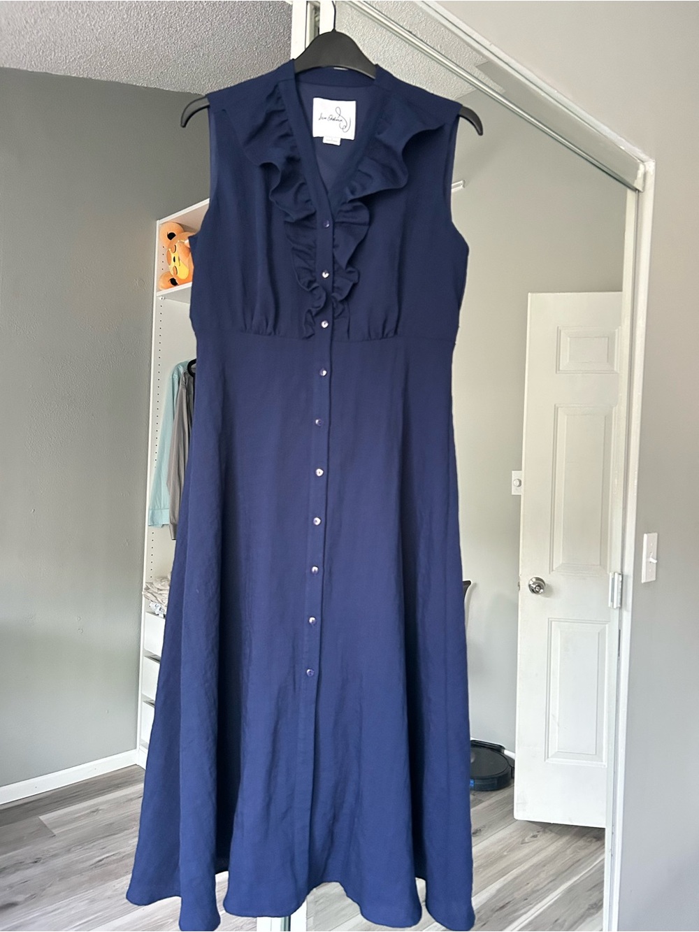 Sam Edelman Navy Ruffle Midi Dress Sleeveless Size 4